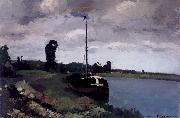 Camille Pissarro River landscape with boat Paysage fluviale avec bateau pres de Pontoise oil painting on canvas